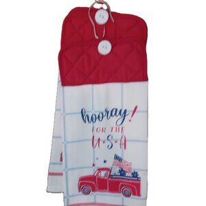 American Patriotic  Hooray for USA Hanging Kitchen Towel set of 2 Full Towel